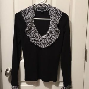 WHBM- Black Sweater w/ removable Animal Print cuffs